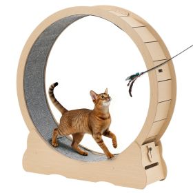 Cat Exercise Wheel, 48 in Wooden Cat Running Wheel for Indoor Cats up to 28 lbs, Cats Treadmill with Carpeted Runway & Locking Mechanism