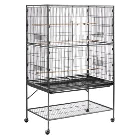 Bird Cage, 36.6 x 22.8 x 59.5 inch, Flat Top, Wrought Iron Bird Flight Cage with Perches, Slide-Out Tray and Plastic Feeders, for Blue Tit, Cocka