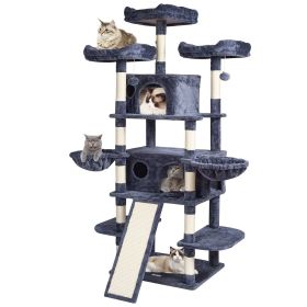 Cat Tree for Indoor Cats, 68.5" Cat Tower with 2 Cat Condos, Sisal Scratching Post, Hammocks, Top Perches, Jumping Platforms and Ramp