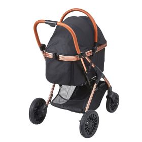 Pet Stroller, 4 Wheels Dog Stroller Rotate with Brakes, 66 lbs Weight Capacity, Puppy Stroller with Detachable Carrier, Storage Basket and Pet Pa