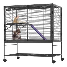 39" Rolling Metal Ferret Cage, Large 2-Tier Critter Nation Cage, Small Animal Cage with Ramps & Tray, Easy to Set up for Pet Rats, Hamster, Guine
